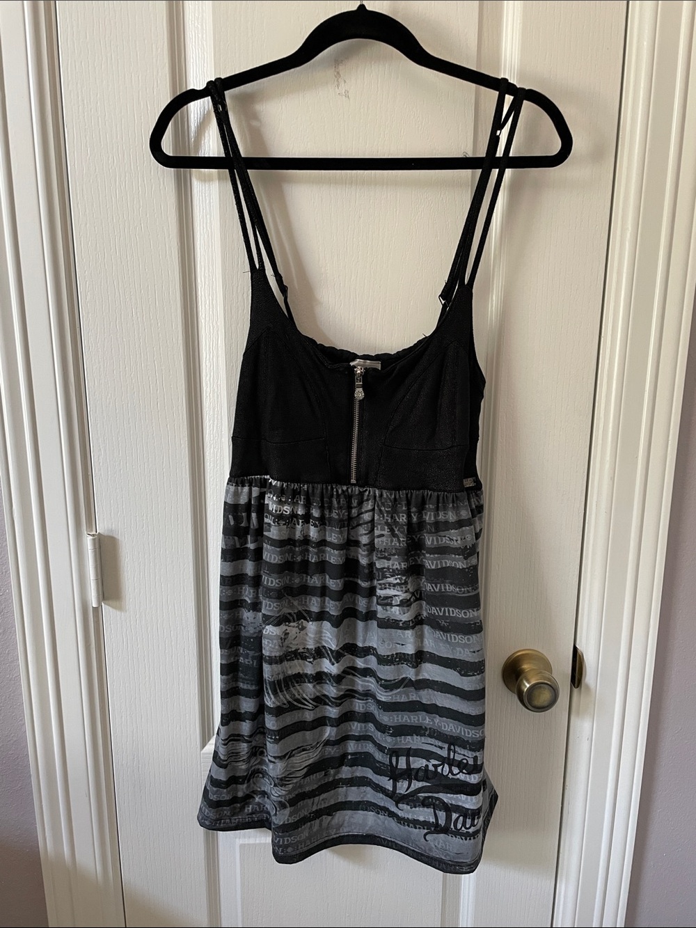 Harley-Davidson Black and Gray Striped Spaghetti Strap Dress
